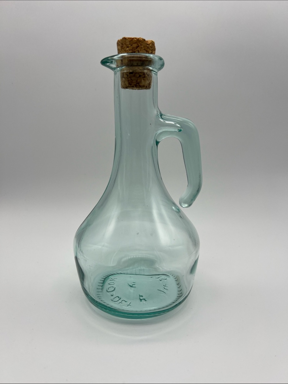 Clear Aqua Glass Oil Vinegar Cruet with Cork Stopper, 375 ml